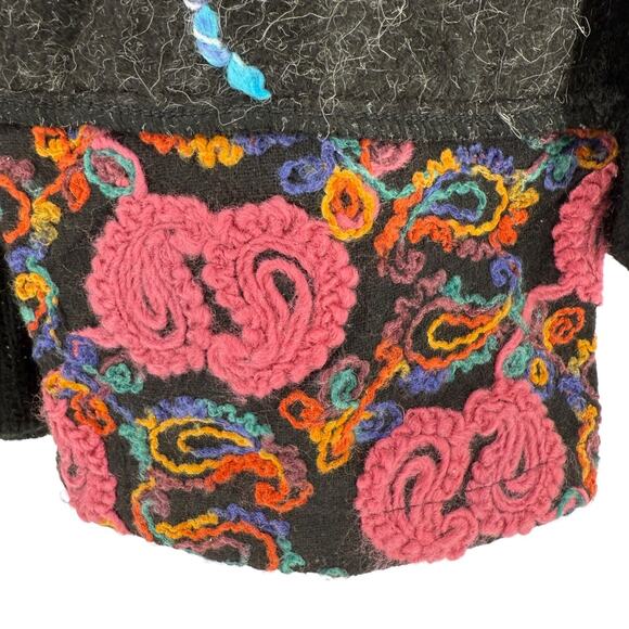 Liquid by Sioni Cardigan Sweater Size L Art To Wear Mohair Wool Blend Black Boho - Picture 4 of 13